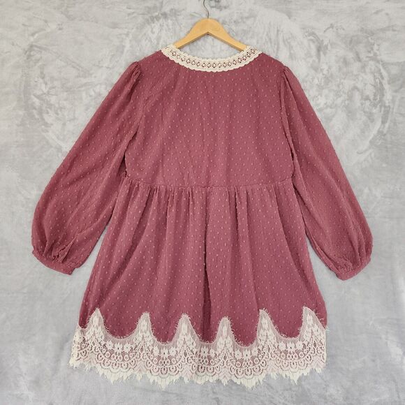 Umgee Dress Womens Large Crotched Lace Puff Sleeve Babydoll Mini Swiss Dot - Picture 10 of 10